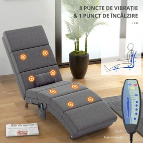 HOMCOM Fotoliu de Masaj cu 8 Puncte Vibrante și Încălzire, 5 Moduri, Temporizator și Telecomandă, Gri | Aosom Romania