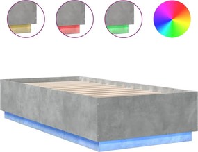 vidaXL Cadru de pat cu lumini LED, gri beton, 90x200 cm lemn prelucrat