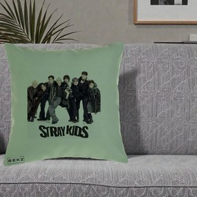 Perna Personalizata K-pop Stray Kids Outfit Negru, 40x40 cm, Verde, Husa Detasabila, Perna Inclusa, BEKZ®