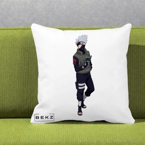 Perna Personalizata Naruto Kakashi Hatake Portret Complet, 40x40 cm, Alba Mata, Husa Detasabila, Perna Inclusa, BEKZ®