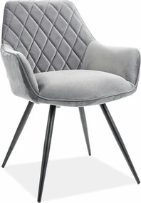 Scaun LINEA, gri/negru, stofa catifelata/metal, 43x43x82 cm