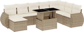 vidaXL Set canapele de grădină, 9 piese, cu perne, bej, poliratan
