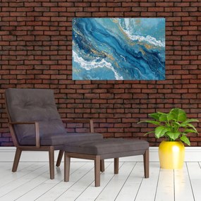 Tablou - Marmură bleu cu aur II. (90x60 cm)