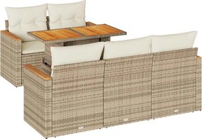 vidaXL Set canapele grădină cu perne 6 piese bej poliratan/lemn acacia
