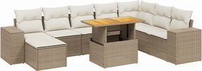 vidaXL Set canapele de grădină, 9 piese, cu perne, bej, poliratan