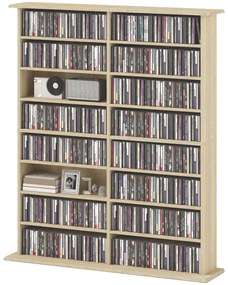 HOMCOM Rafturi pentru CD și DVD cu 16 compartimente și 12 polițe reglabile capacitate max. 720 CD/396 DVD și Blu-ray natural | Aosom Romania