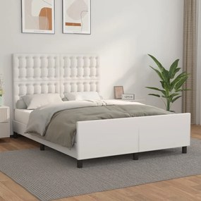 Cadru de pat cu tablie, alb, 140x200 cm, piele ecologica Alb, 140 x 200 cm, Nasturi de tapiterie