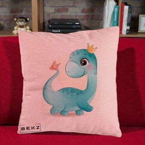 Perna Personalizata Dinozaur Bland Coroana Kawaii, 40x40 cm, Roz, Husa Detasabila, Perna Inclusa, BEKZ®