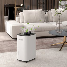 HOMCOM Dezumidificator Electric Rezervor Apă 6 L 20L/zi cu 3 Moduri 2 Trepte Temporizator 33,5x26x53 cm Alb | Aosom Romania