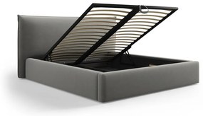 Pat matrimonial gri tapițat cu spațiu de depozitare cu somieră 180x200 cm Elio – Milo Casa
