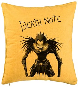 Perna Decorativa cu Deathnote, 40x40 cm, Galben, Husa Detasabila, Burduf