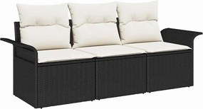 vidaXL Set de canapele pentru grădină cu pernă 3 pcs Negru Rattan poli