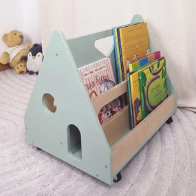 Biblioteca Montessori cu roti, in forma de casuta BOOKY Pearl White