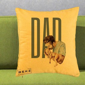 Cadou pentru Tata - Perna Personalizata DAD Tata si Nou-Nascut, 40x40 cm, Galben, Husa Detasabila, Perna Inclusa, BEKZ®