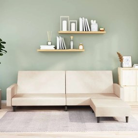 3080510 vidaXL Canapea extensibilă cu taburet, cu 2 locuri, crem, catifea