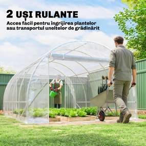 Outsunny Seră de Grădină Tip Tunel 3x4x2 m cu 2 Uși Rulabile, Seră pentru Grădină cu 4 Suporturi Diagonale, Cadru din Oțel și Acoperiș din PE, pentru Legume, Flori, Fructe, Anti-UV, Transparentă | Aosom Romania