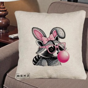 Perna Decorativa Raton cu Urechi de Iepure si Guma de Mestecat, 40x40 cm, Bej Canapea, Husa Detasabila, Perna Inclusa, BEKZ®