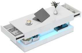 HOMCOM Masa de cafea cu sertare și lumini LED, masă laterală modernă cu raft deschis, masă de cafea, placaj, Alb | Aosom Romania