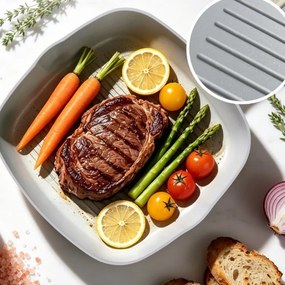 Tigaie grill Swiss Haus SH-SCGP28CH, 28 cm, acoperire ceramică Sapphire, pentru plite cu inducție, culoare șampanie