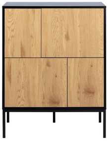 Comodă neagră/în culoare naturală înaltă cu aspect de lemn de stejar 80x103 cm Seaford – Actona