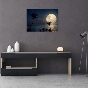 Tablou pe sticlă - Plajă cu lună plină (70x50 cm)