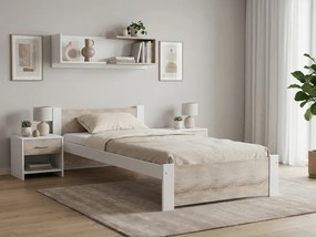 Pat de o persoana Ikaros, alb/stejar sonoma 90x200 cm Saltele: Cu saltele Deluxe 10 cm, Somiera pat: Cu lamele drepte