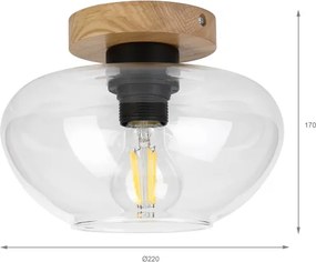 Plafonieră FLO WOOD 1xE27/15W/230V, stejar/transparent, Ø 22 cm