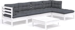 vidaXL Set mobilier de grădină cu perne, 6 piese, alb, lemn de pin
