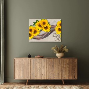 Tablou pe sticlă - Flori strălucitoare de floare soarelui (70x50 cm)