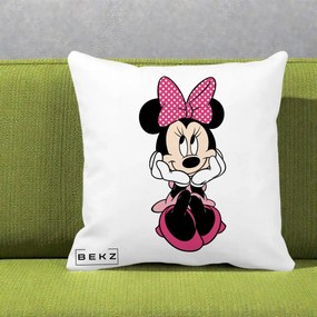 Perna Personalizata Minnie Mouse cu Fundita, 40x40 cm, Alba Mata, Husa Detasabila, Perna Inclusa, BEKZ®