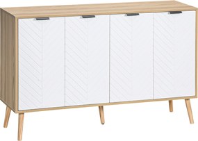 HOMCOM Comodă Bucătărie, Mobilier de Bucătărie cu Rafturi Reglabile și Picioare din Lemn de Pin, Bufet Modern pentru Living, Living, Sala de Mese, 120x35x77,4cm, Natural și Alb | Aosom Romania