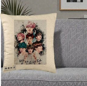Perna Personalizata K-pop BTS Bangtan Boys Poster Artistic Negru Alb, 40x40 cm, Bej, Husa Detasabila, Perna Inclusa, BEKZ®