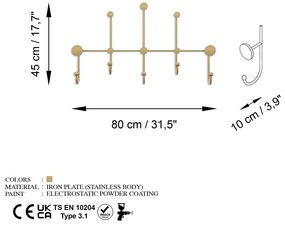 Cuier de perete auriu din metal Dama – Kalune Design