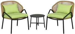 Outsunny Set de mobilier de terasă din ratan, 3 piese, cu perne pentru șezut și spate, ratan artificial, cadru metalic, Verde | Aosom Romania
