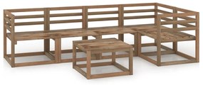 Set mobilier de gradina, 6 piese, maro, lemn pin tratat 2x mijloc + 3x colt + masa, 1