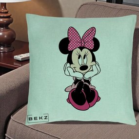 Perna Personalizata Minnie Mouse cu Fundita, 40x40 cm, Verde Menta, Husa Detasabila, Perna Inclusa, BEKZ®