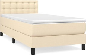 vidaXL Pat box spring cu saltea, crem, 90x200 cm, textil