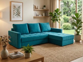 Canapea coltar extensibil ZENOVA 220 x 140 cm, reversibila – albastru