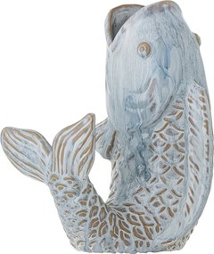 Vază din ceramică albastră, în formă de pește, cu solzi în relief, „Hiro", 17 x 13,5 x 21 cm