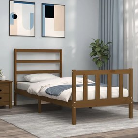 3191894 vidaXL Cadru de pat cu tăblie, maro miere, 90x200 cm, lemn masiv