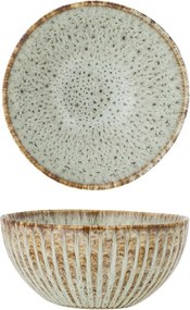 Bol din ceramică artizanală verde perlat cu striații fine și accente rustice, 200 ml, 11×5,5 cm, „Fleur"