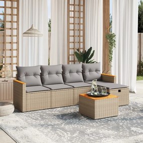 vidaXL Set canapele de grădină, 6 piese, cu perne, bej, poliratan