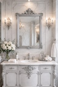 Oglindă decorativă de perete, ramă argintie, 60x90 cm