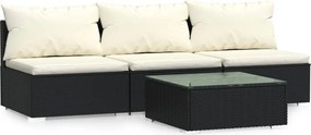 vidaXL Set mobilier relaxare grădină 4 piese cu perne poliratan negru
