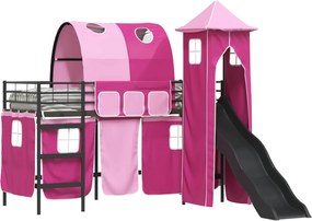 vidaXL Cadru de pat supraetajat pentru copii Negru și roz 100 x 190 cm