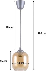 Brilagi - lustra LED suspendată pe cablu GLASS 1xE27/60W/230V Ø 14 cm argintiu/maro-fumuriu
