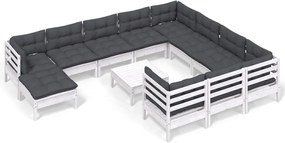 vidaXL Set mobilier grădină cu perne, 12 piese, alb, lemn de pin