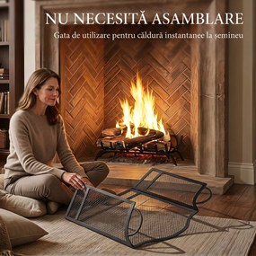 HOMCOM Paravan pentru Șemineu Pliabil cu 3 Panouri, Protecție Anti-Scântei, Metal, 122x1x74 cm, Negru | Aosom Romania