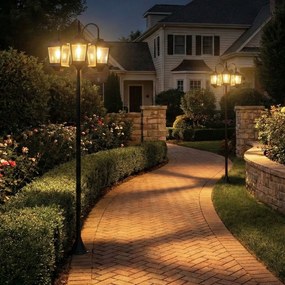 Outsunny Lampadar exterior solar cu 3 capete, lampadar pentru grădină, iluminare LED, senzor automat la apus și la răsărit, negru | Aosom Romania