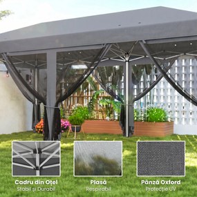 Outsunny Pergolă Pliabilă cu 6 Plase de Țânțari, Pergolă de Grădină cu Structură din Oțel, 591x295cm, Crem Alb | Aosom Romania
